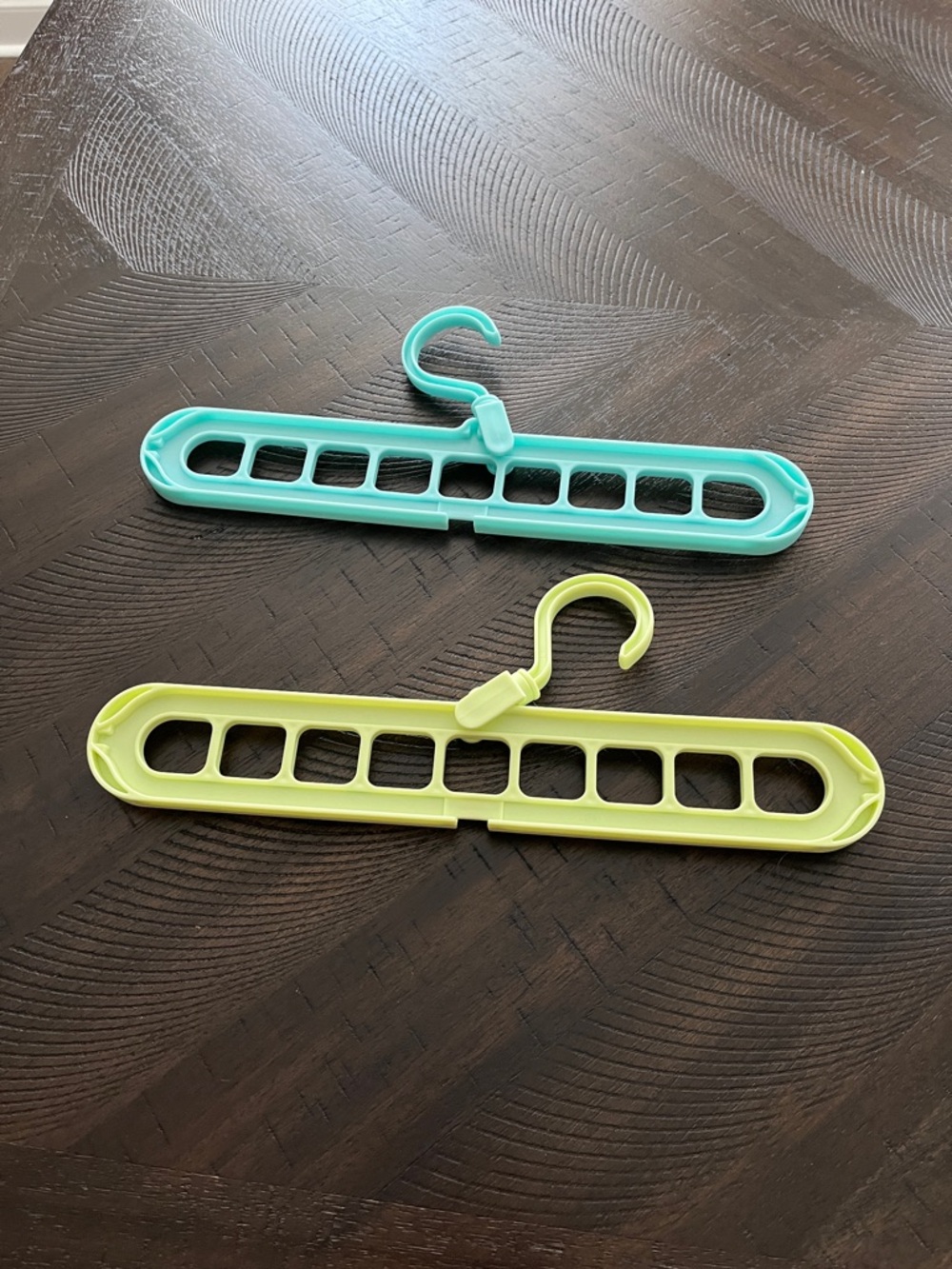 Multi-Slot Plastic Closet Hangers - Aqua & Lime